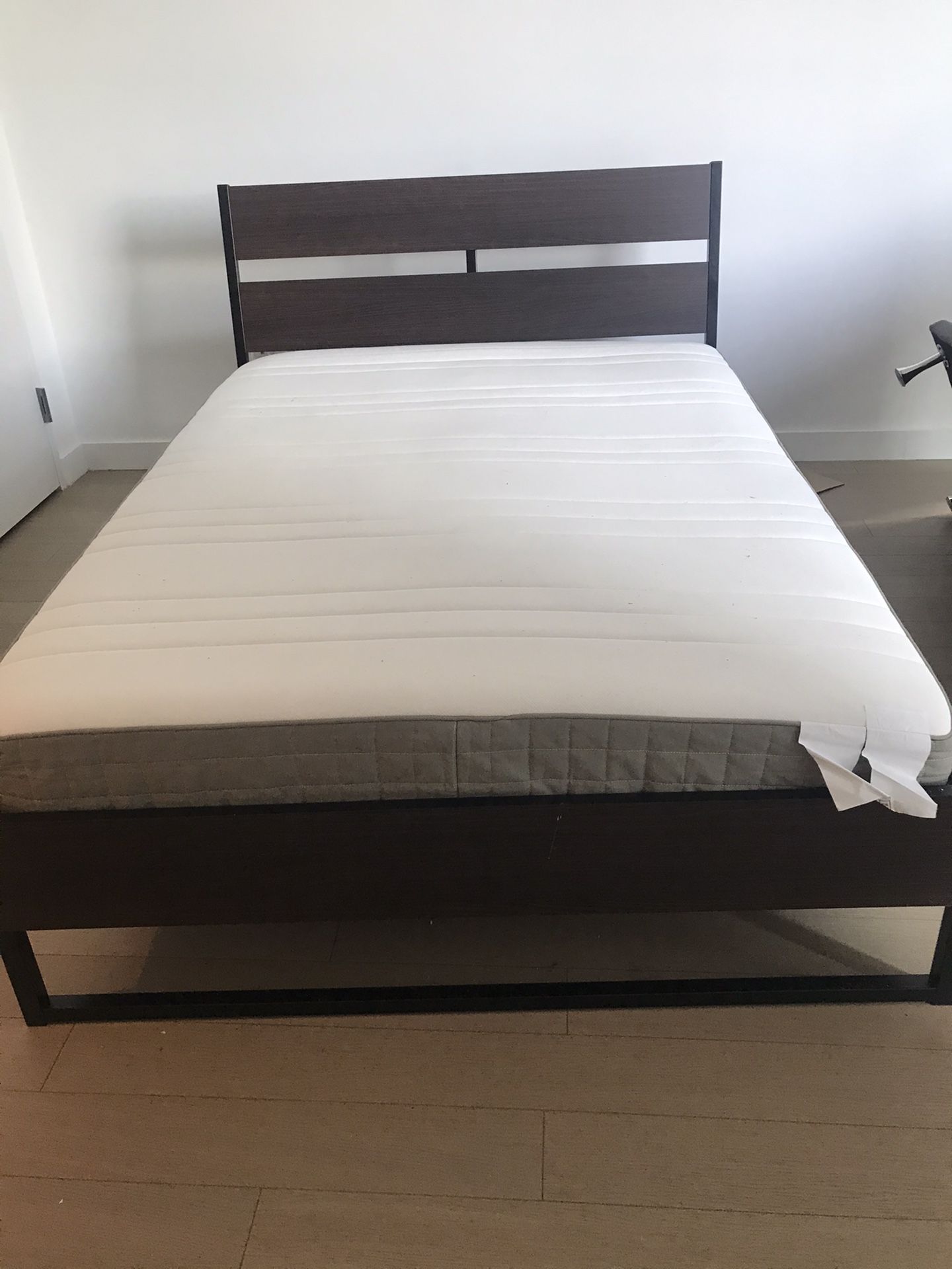 Full Size Bed frame / Headboard with Mattress (wood ) IKEA