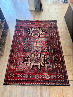 Vintage Hamadan Red/Multi 5'3" x 7'6" ft. Floral Border Area Rug
