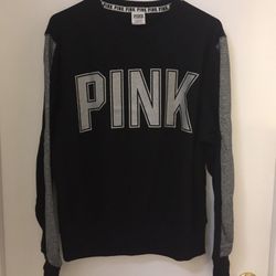 Victoria Secret Pink Campus Crew Sweatshirt Black Metallic Silver Size Small NEW WITHOUT TAGS   
