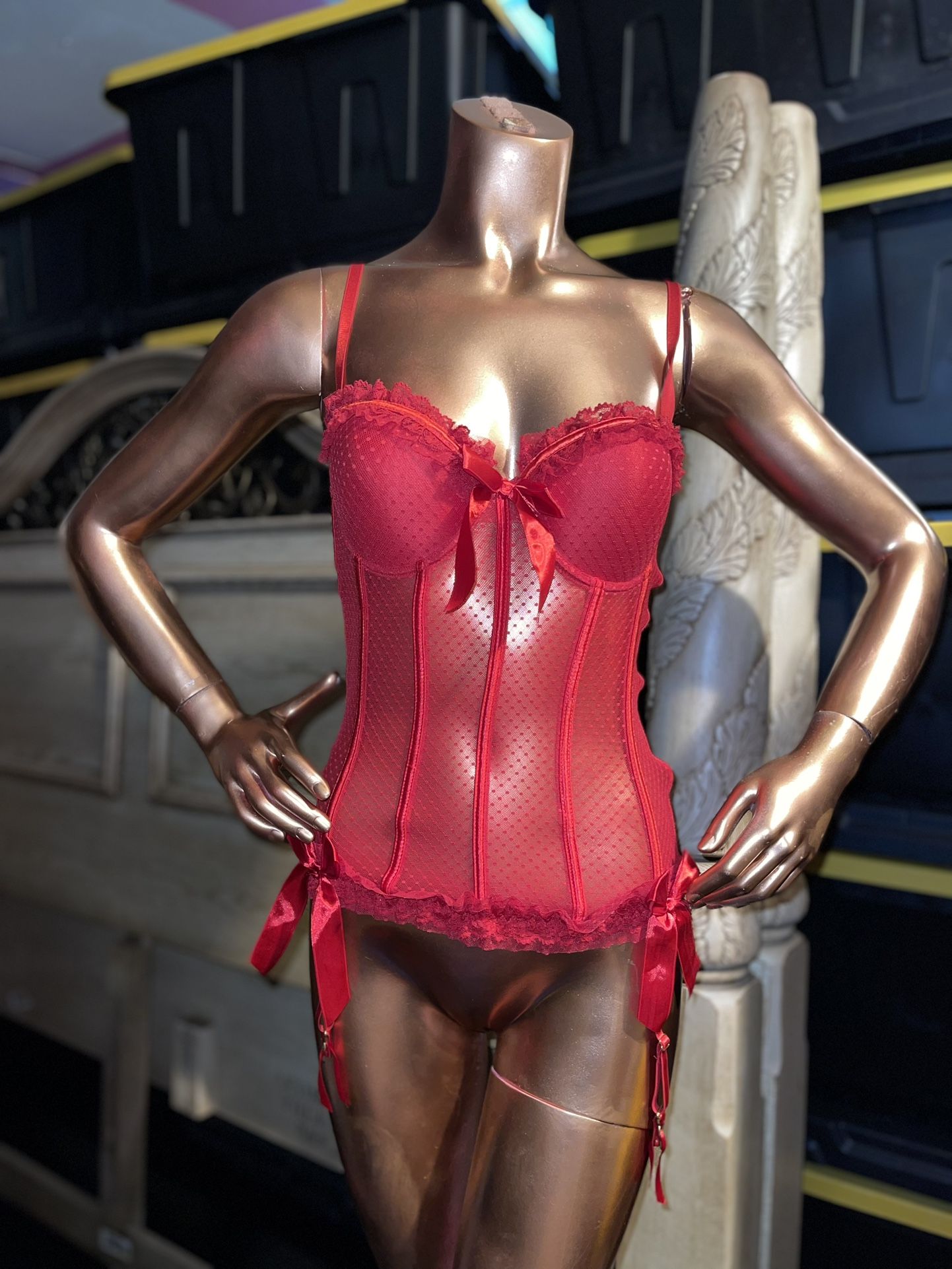 Seven Til Midnight Brand Red Corset - Sheer With Bows