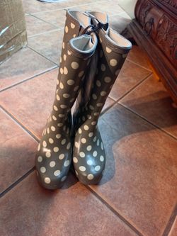 Women's Tall Polka Dot Rain Boots - Gray with White Dots, Size 7