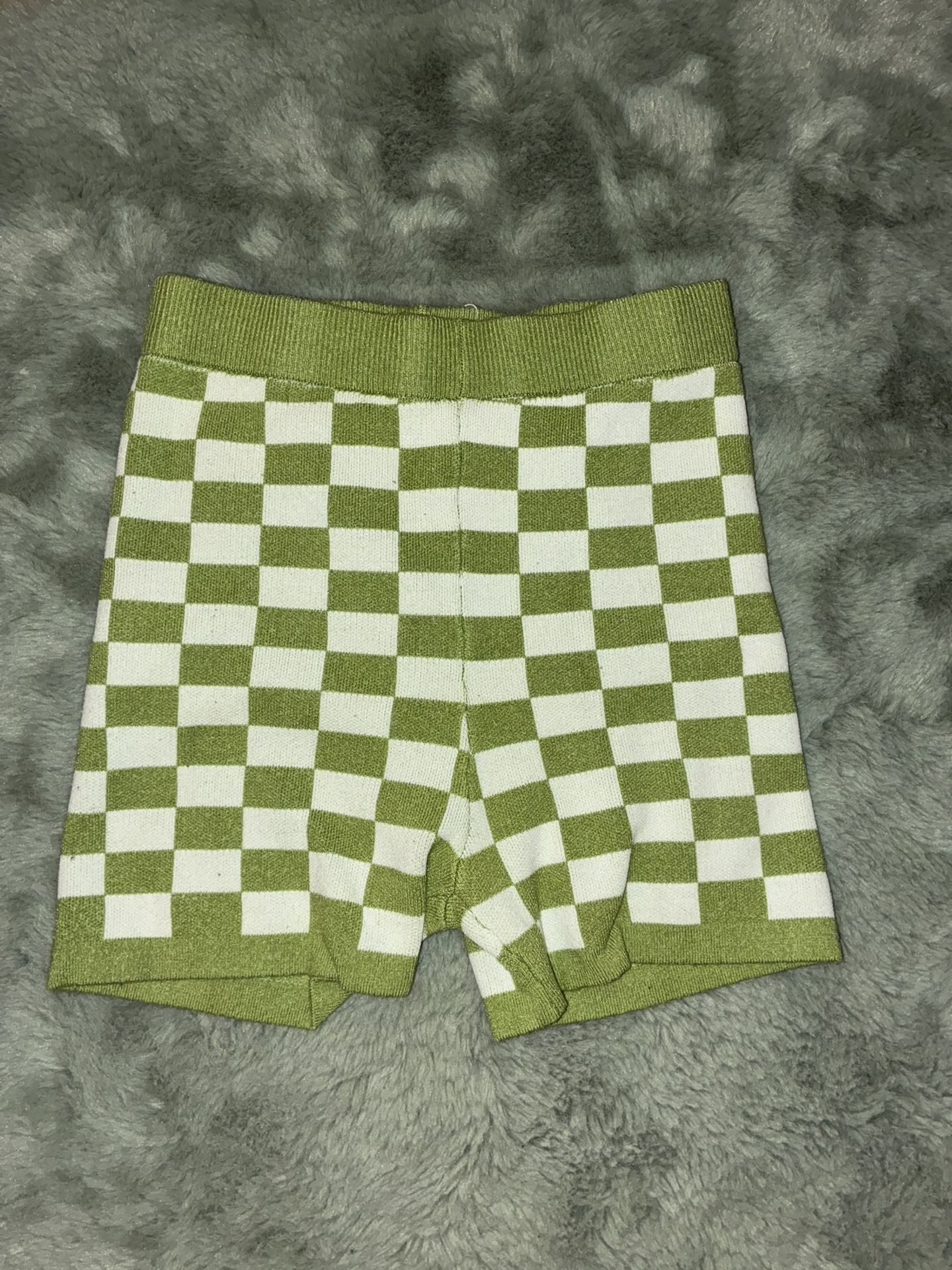 Green and White Knit Shorts