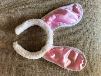 Bunny Ears Headband - Light Pink Satin, White Fuzzy Band