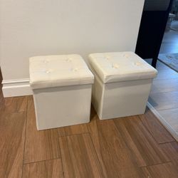 Cream faux leather storage Ottoman Set Of 2 