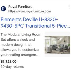 New Transitional 5-Piece Living Room Set MODULAR 5PC LIVING ROOM SET IN NOVA GREY