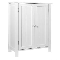 White Wooden Bathroom Floor Cabinet Storage Cupboard 3 Shelves Save Space