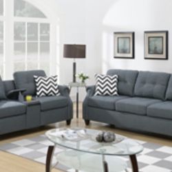 Gorgeous Two piece sofa and love seat blue gray set