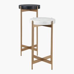 CB2 BLOCK MARBLE PEDESTAL TABLES, black and white nesting set