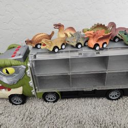 ✅️ Kids Dinosaur 17in Truck w/8 Pull Back Dino Cars• Light & Sound• Great Condition• $20firm