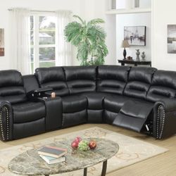 Brand New Black Leather Power Reclining Sectional Sofa 
