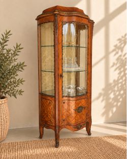 Antique display cabinet tall curved glass
