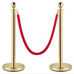 Brass Stanchion Set With Red Velvet Rope