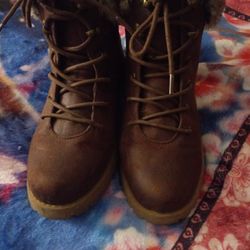 Dark Brown Boots Fur On Ankle Size 8 Good Condition