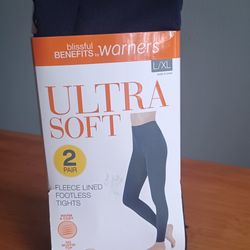 Fleece Lined Footless Tights (Blue & Black)
