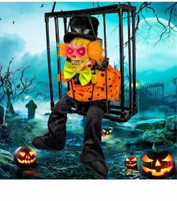 MGparty - Decoraciones animadas de Halloween con diseño de calavera aterradora para prisioneros Halloween Decor Prop with Motion Sensor Scary Skull Ca