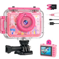Kids Waterproof Underwater Camera 1080P 4X Zoom 2"IPS Screen 32GB Card 20MP Built in Fun Frames Pool Toy Equipped with Swimming Cycling Skiing Accesso
