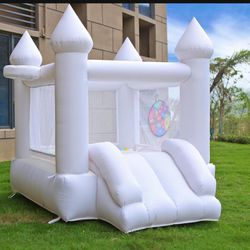 White Bounce House with Blower,Family Backyard Bouncy Castle,Suitable for Yard,Events,Parties,Weddings,Children's Gifts(6ftL×5ftW×5ftH)