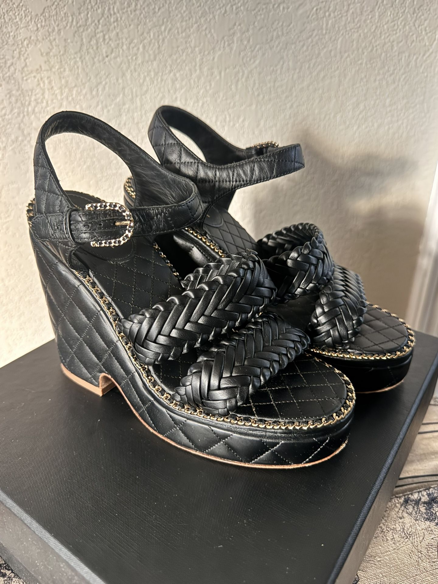 Authentic CHANEL Size 7 Espadrilles Shoes Heels