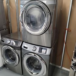 Samsung Front Load Washer And Stackable Gas Dryer Set 