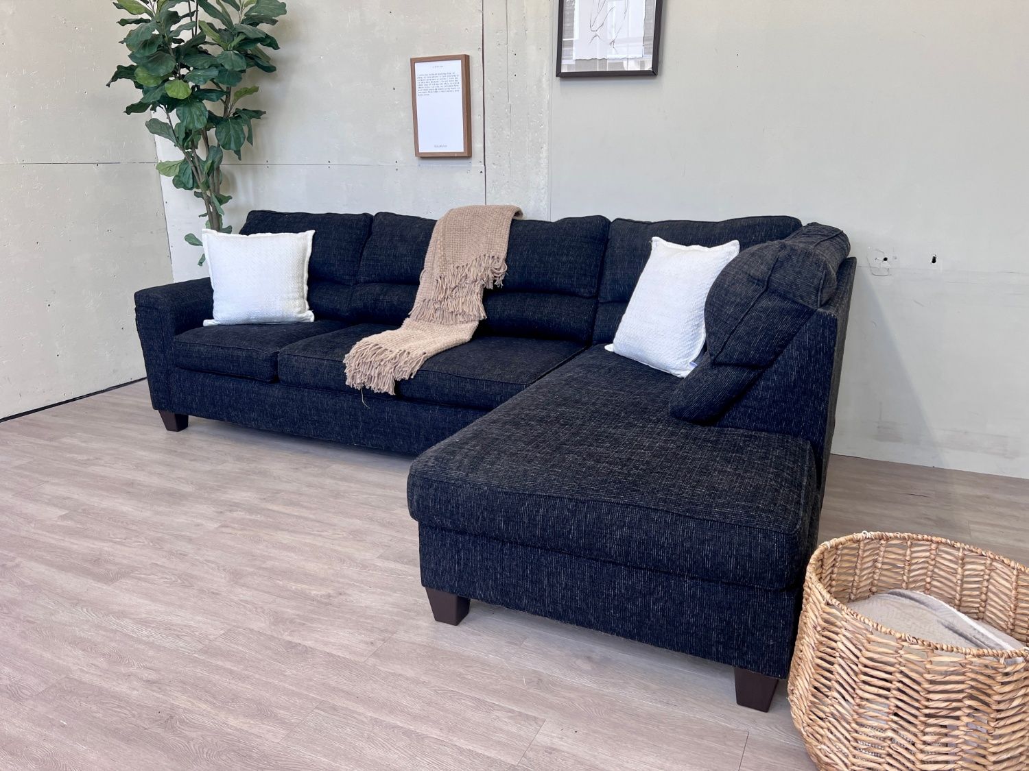 WE DELIVER! 🚚 - Bernie & Phyl’s Charcoal Modern Tufted L Sectional Couch with Chaise