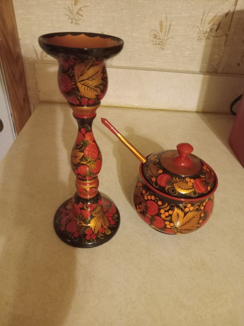 Russian Candle Holder And Sugar Bowl