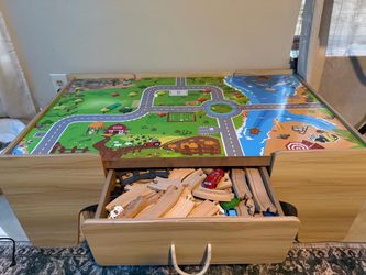 Wooden Train Table Playset