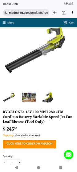 Ryobi Leaf Blower Battery Powered Tool Only 