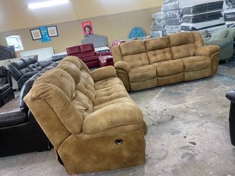 Leather suede sofa set reclining 🦖
