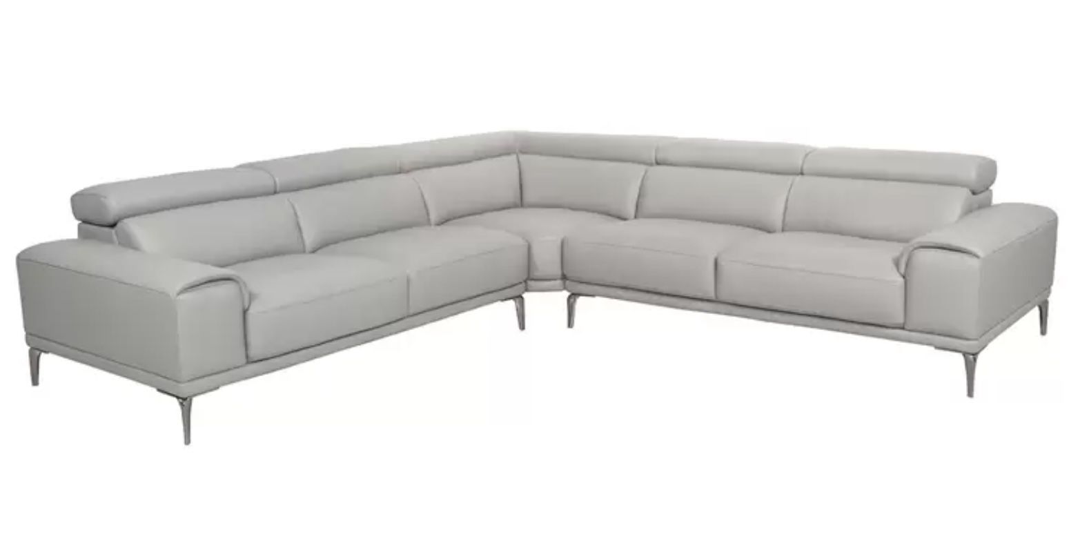 Gray Leather Sectional Sofa with Adjustable Headrests