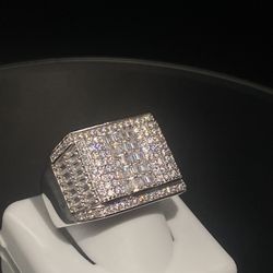 Size 11 Mens Sterling Silver MOISSANITE Ring with Elongated Rectangle Face 