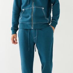 New Authentic True Religion Big T Logo Jogger Pants Agave Blue Color Sizes M-XL