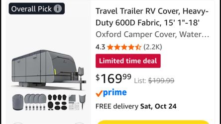 RVMASKING Travel Trailer Cover Heavy Duty 600D Fabric 15’-18’ft NEW!