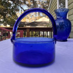 Beautiful Cobalt Glass Candy Basket