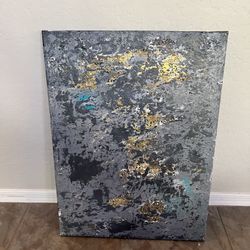 24x18 BRAND NEW Hand Painted Textured Grey/Gold/Turquoise Original Abstract Art