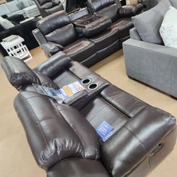 Sofa Recliner SET .. Sofa Has Drop Down Cupholders.  Loveseat Rocks . All recline
