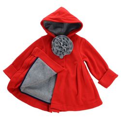  Girl Red Double Fleece Hooded Overcoat. Girls Designer Coat Dress 5T