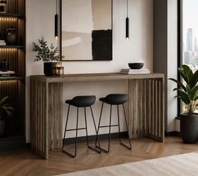 63" Pub Table, Rectangular Wood Kitchen Dining Counter Workspace High Top with Louvered Base, for Kitchen, Dining Room & Commercial Use