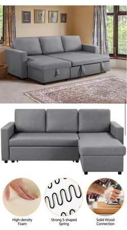 Gray Sectional Sofa with Pull Out Bed and Storage