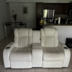 Luxury Leather Power Reclining Sofa & Loveseat Set w/ LED Lights, USB Ports & Storage