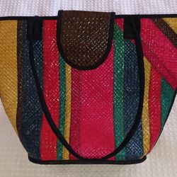 Colorful Striped Straw Large Tote Purse $10