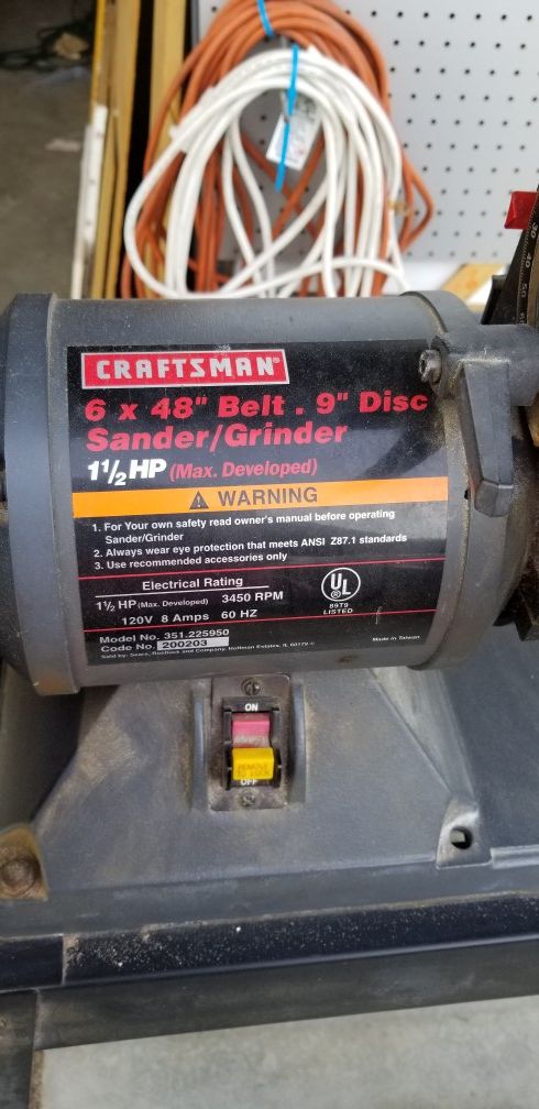 Craftsman 6x48" belt. 9 in disc sander/grinder