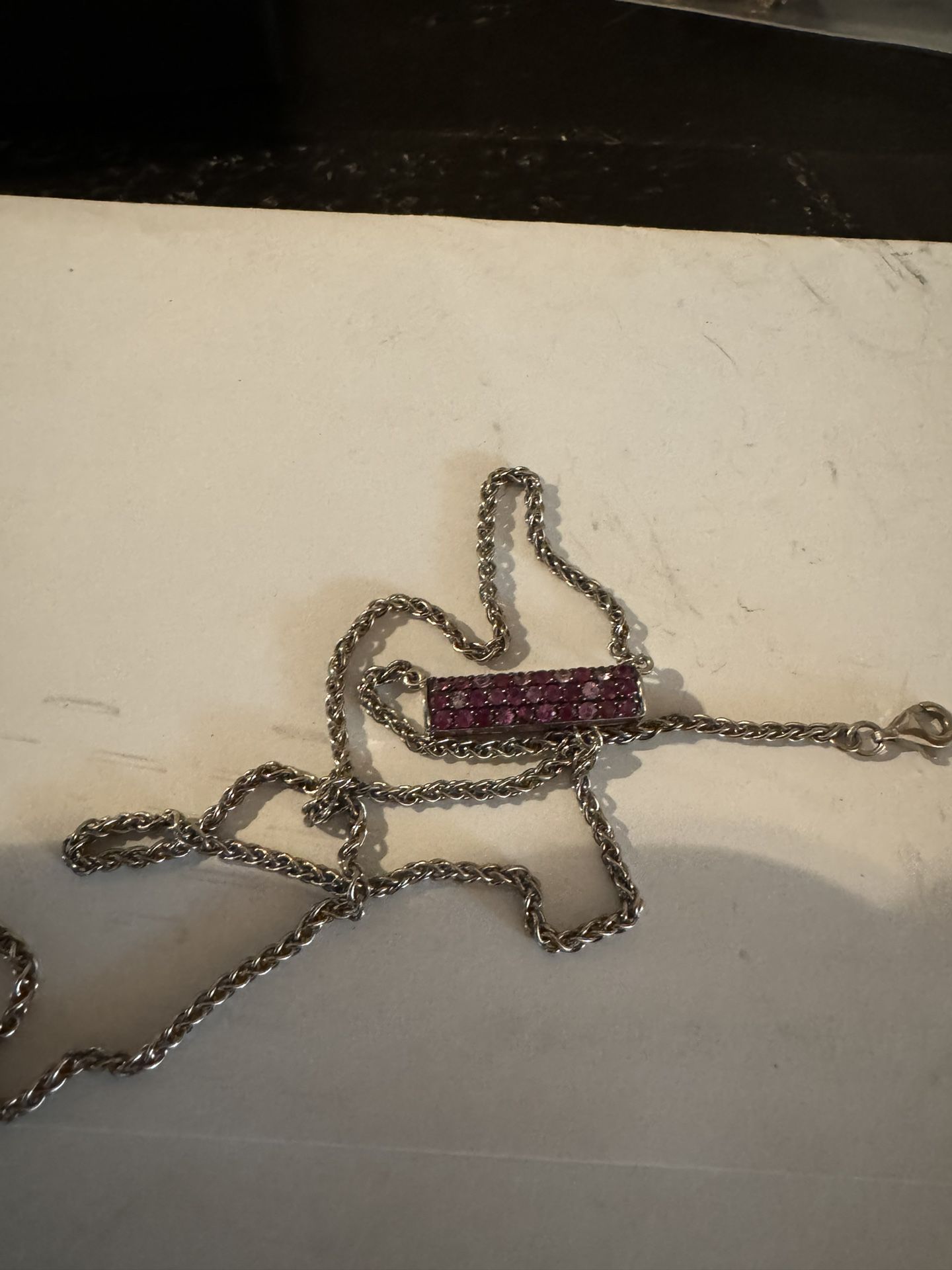 Pink Diamond Necklace With Sterling Silver Chain