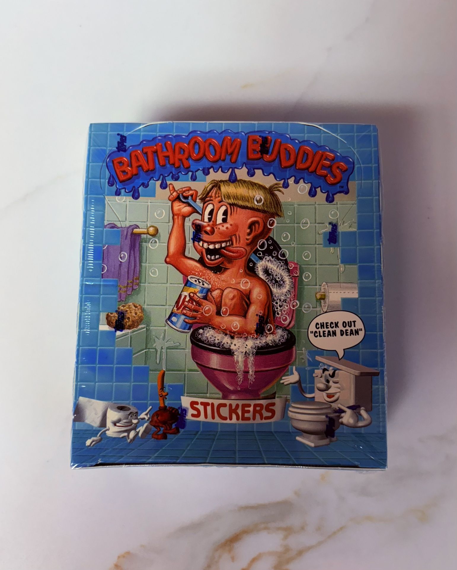 Sealed wax box of Bathroom Buddies sticker cards