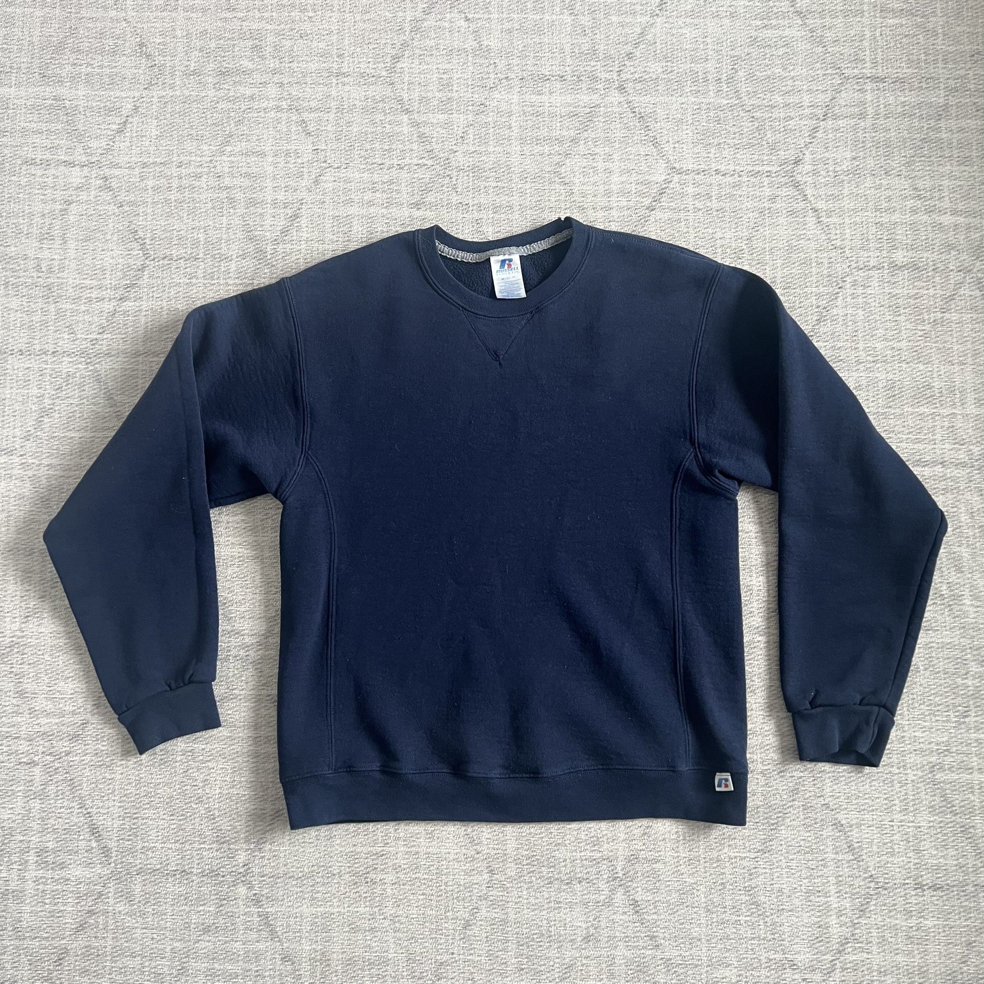 Vintage 2000s Y2K Russell Athletic Men’s Navy Blue Essentials Crewneck Sweater