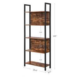 5-Tier Bookshelf, Storage Rack Shelf, Bookcase with Steel Frame, for Living Room, Entryway, Hallway, Office, Charcoal Gray + Black Back Panels Protect