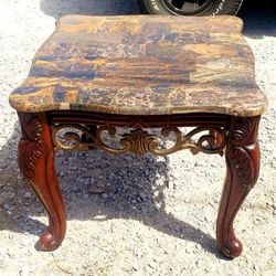 Marble Top Cherry Oak Wood  end Table