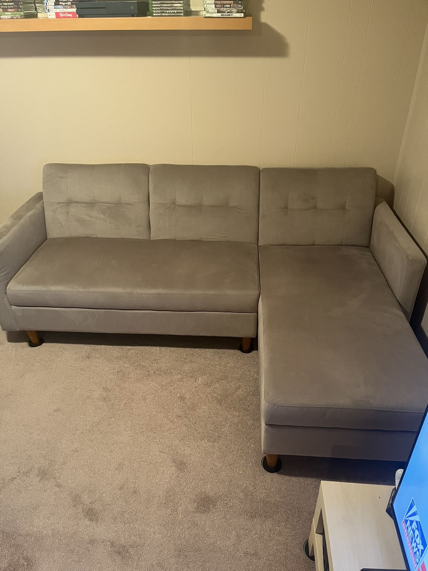 Gray L Shaped Sofa/Couch/Sleeper