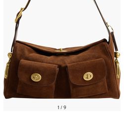 Turnlock Haversack Suede Shoulder Bag
