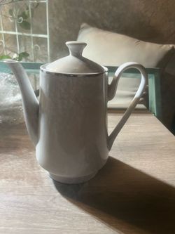White Porcelain Teapot with Silver Trim