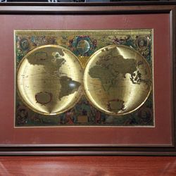 LARGE NOVA TOTIVS TERARUM NOVI ORBIS GOLD FOIL MAP OF THE WORLD.